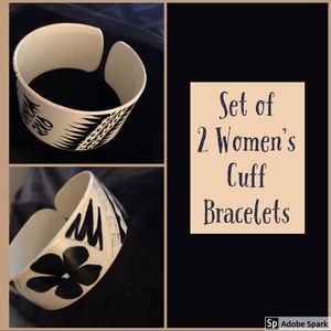 Set of 2 Women’s Hand-painted Cuff Bracelets